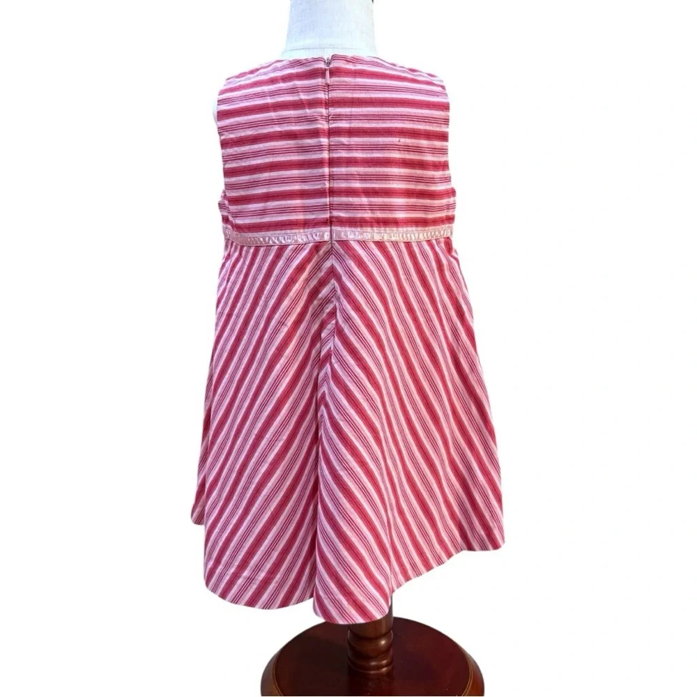 Vintage Baby Gap Y2K Pink Striped Empire Waist Dress Bow Detail Toddler 2 Years